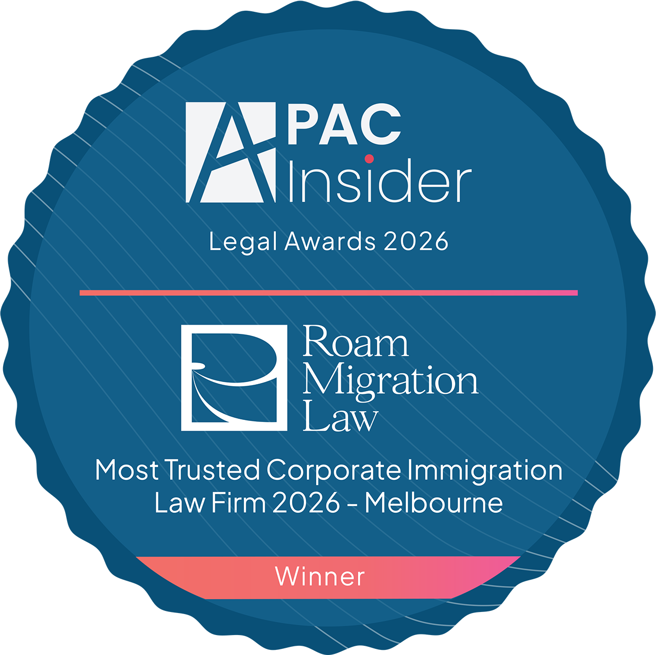 Roam Migration Law has been named Most Trusted Corporate Immigration Law Firm 2026 – Melbourne at the APAC Legal Awards 2026